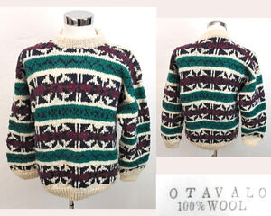 Otavalo Pullover Sweater Men's Medium White Blue Red Handknit Wool #W4074